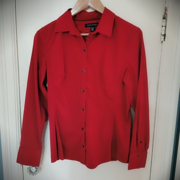 𝅺BANANA Republic Solid Red Fitted Shirt Button Down - Picture 1 of 7
